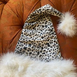 RARE Victoria's Secret Very Sexy snow leopard Santa hat silver/white fur EUC
